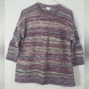J. Jill Oversized Woven Sweater Beautiful Color Combo 3/4 Length Sleeves. Size S